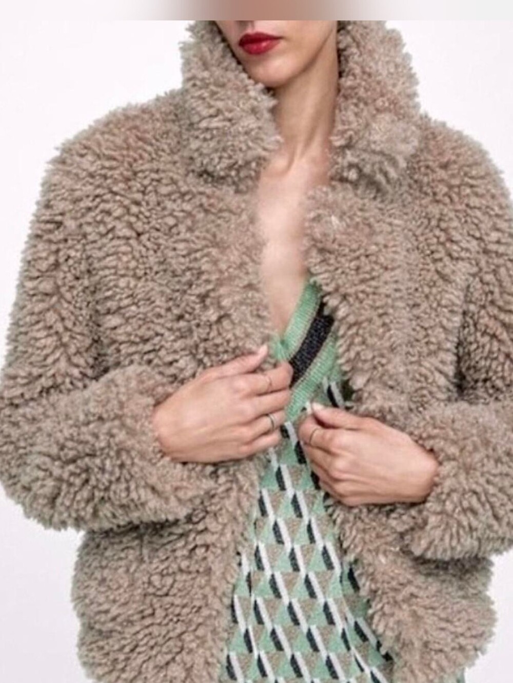 Zara Cozy Faux Fur Teddy Jacket - Taupe